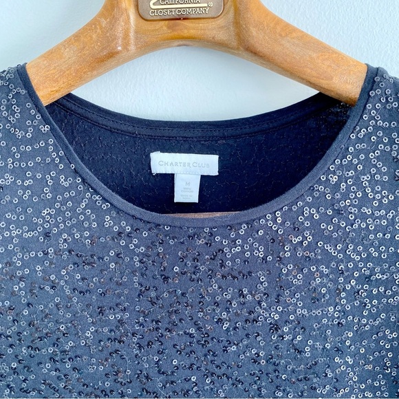 Charter Club Sequin Black Top Size Medium - Picture 2 of 5